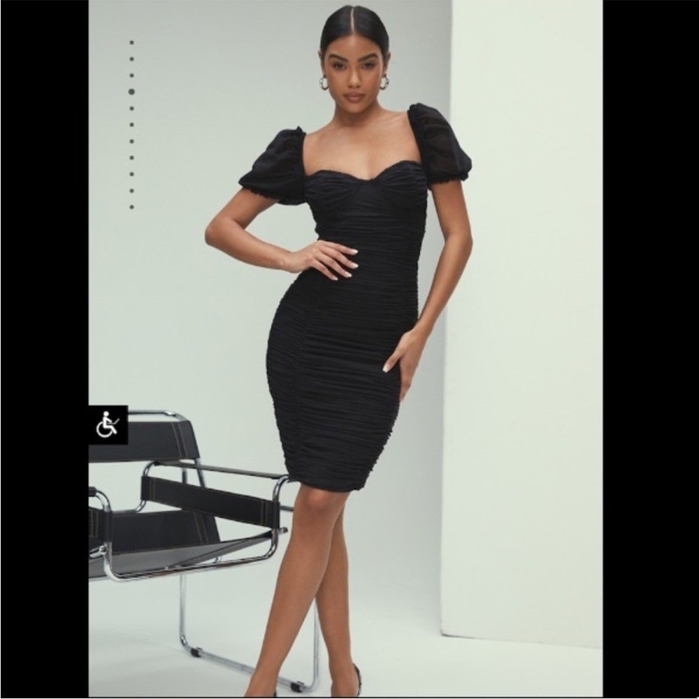 Mistress Rocks Ruched Bodycon Mini Dress Puff‎ Sleeve Sweetheart Party XS